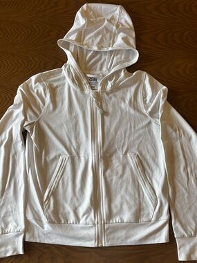 Athleta Girl white lightweight zip-up hooded jacket